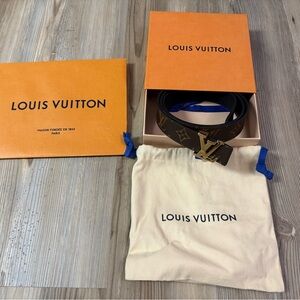 Louis Vuitton Dark Brown/Black Monogram Reversible Belt with Gold Buckle